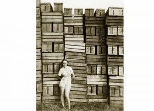 Joy in front of Banana Boxes